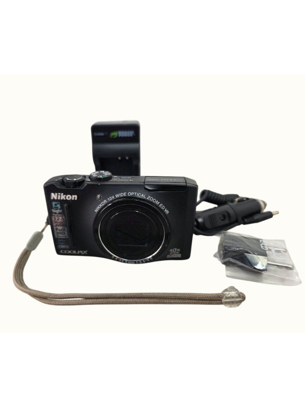 Nikon COOLPIX S8100 12.1MP Digital Camera Black 10x Zoom Tested + NIB Power Pack
